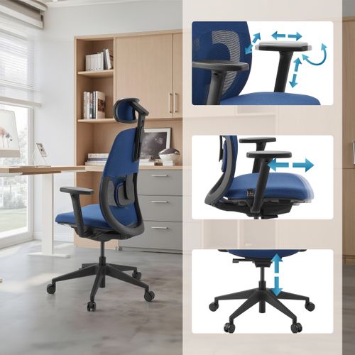 Fauteuil De Bureau Skandis Pro Tissu / Tissu Maille Bleu Accoudoirs Fournis (réglables En Hauteur)