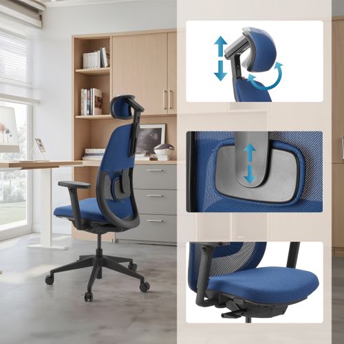 Fauteuil De Bureau Skandis Pro Tissu / Tissu Maille Bleu Accoudoirs Fournis (réglables En Hauteur)