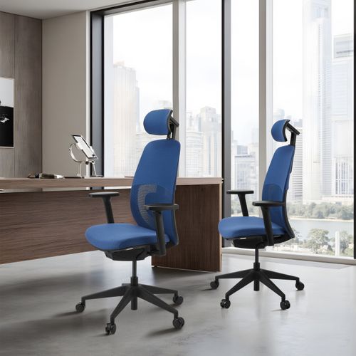 Fauteuil De Bureau Skandis Pro Tissu / Tissu Maille Bleu Accoudoirs Fournis (réglables En Hauteur)