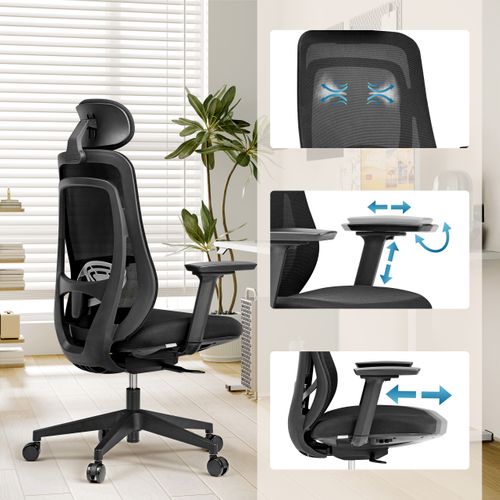 Fauteuil De Bureau Vivadapt Tissu / Tissu Maille Noir Avec Accoudoirs (réglables En Hauteur)