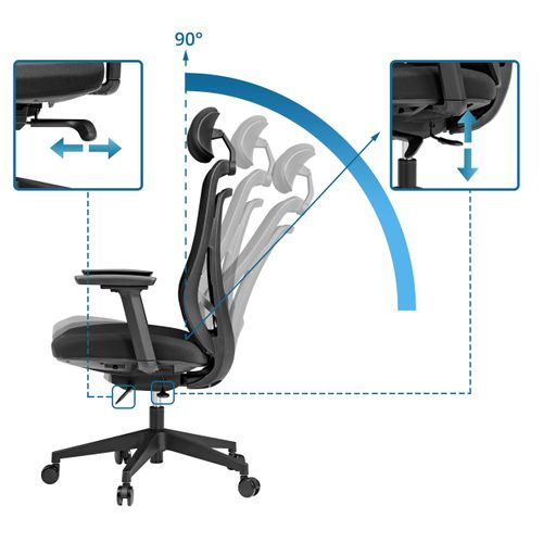 Fauteuil De Bureau Vivadapt Tissu / Tissu Maille Noir Avec Accoudoirs (réglables En Hauteur)