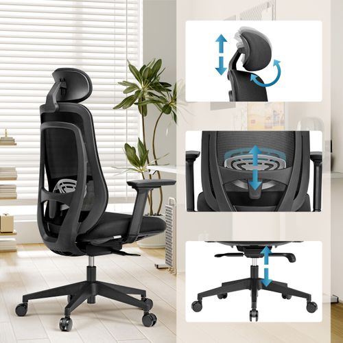 Fauteuil De Bureau Vivadapt Tissu / Tissu Maille Noir Avec Accoudoirs (réglables En Hauteur)