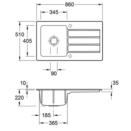 Evier Céramique Architectura Noir Full Black 1 Bac 1 Égouttoir