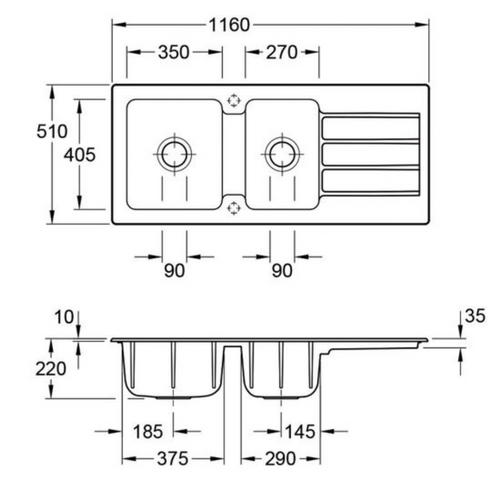 Evier Céramique Architectura Noir Mat 2 Bacs 1 Égouttoir