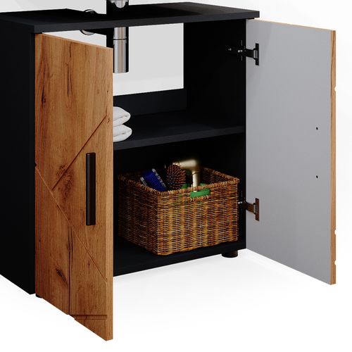 Meubles Bain Irma 36808 Chêne Doré/anthracite 3 Pièces, Avec Armoire Basse 60 Cm