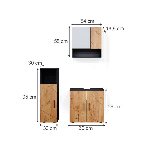 Meubles Bain Irma 36811 Chêne Doré/anthracite 3 Parties
