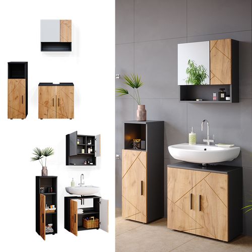 Meubles Bain Irma 36811 Chêne Doré/anthracite 3 Parties