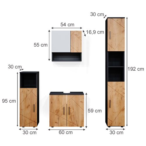Meubles Bain Irma 36812 Chêne Doré/anthracite 4 Pièces, Avec Armoire Haute