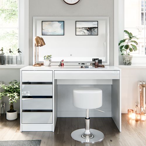 Coiffeuse Sherry 36836 Blanc 120cm Avec Miroir LED Et Tabouret