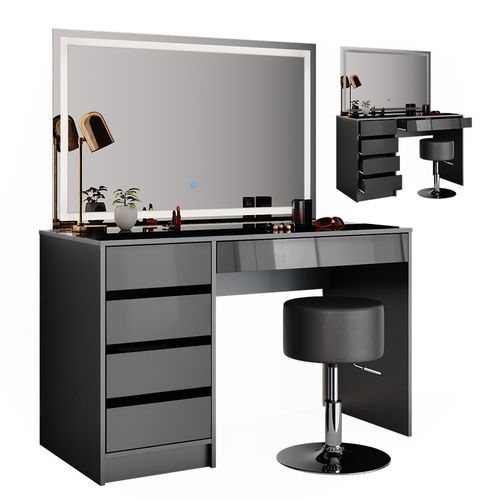 Coiffeuse Sherry 36840 Anthracite 120cm Avec Miroir LED Et Tabouret
