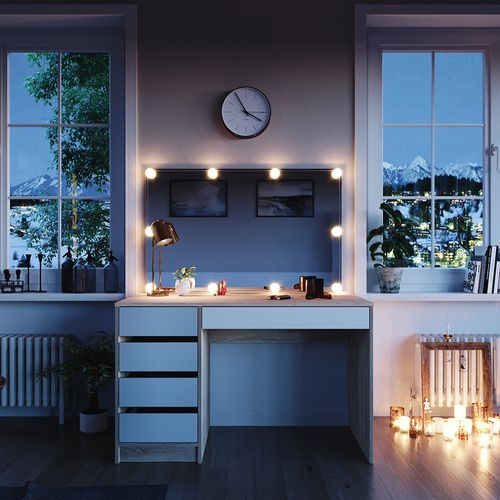Coiffeuse Sherry 36884 Blanc/sonoma 120cm Avec Éclairage LED