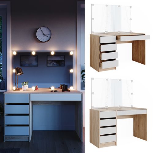 Coiffeuse Sherry 36884 Blanc/sonoma 120cm Avec Éclairage LED