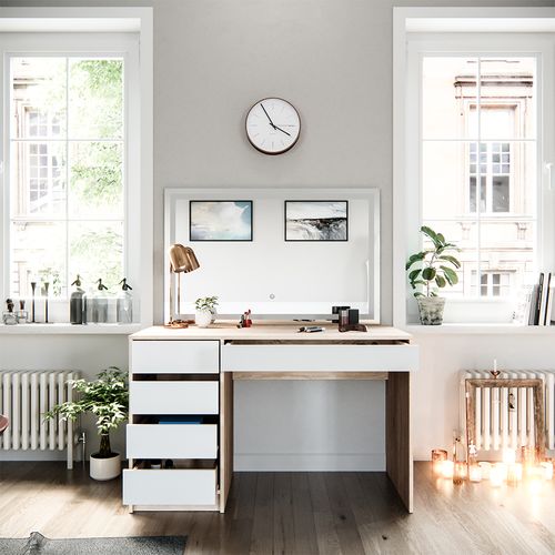 Coiffeuse Sherry 36920 Blanc/sonoma 120cm Avec Miroir LED