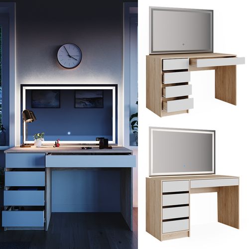 Coiffeuse Sherry 36920 Blanc/sonoma 120cm Avec Miroir LED