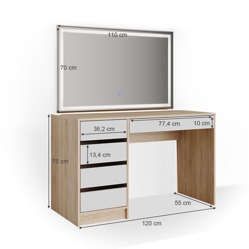 Coiffeuse Sherry 36920 Blanc/sonoma 120cm Avec Miroir LED