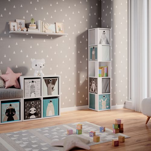 Bibliothèque Enfant Lio 37015 Blanc 33.3x162.2cm Avec 4 Boîtes Pliantes