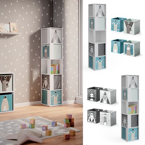 Bibliothèque Enfant Lio 37015 Blanc 33.3x162.2cm Avec 4 Boîtes Pliantes