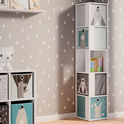 Bibliothèque Enfant Lio 37015 Blanc 33.3x162.2cm Avec 4 Boîtes Pliantes