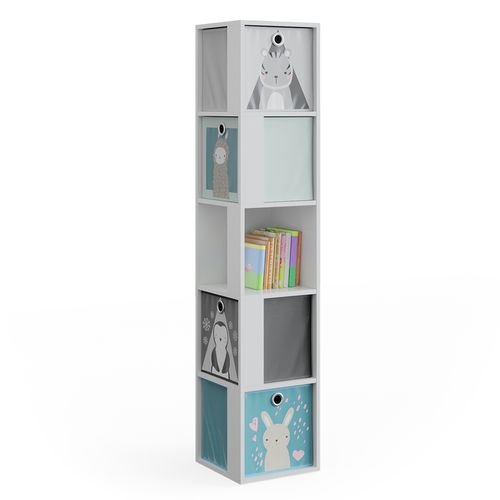 Bibliothèque Enfant Lio 37015 Blanc 33.3x162.2cm Avec 4 Boîtes Pliantes