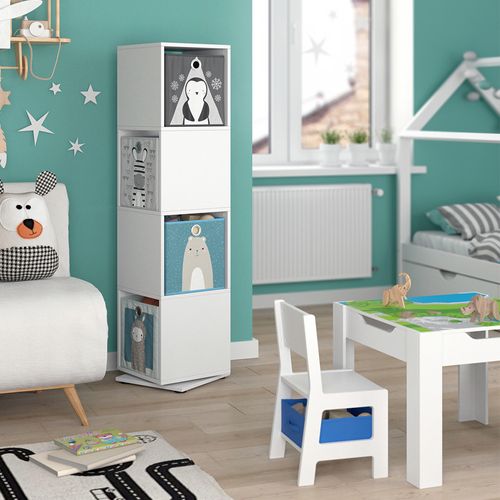 Bibliothèque Enfant  37016 Blanc 35.2x144.2cm Avec 4 Boîtes Pliantes