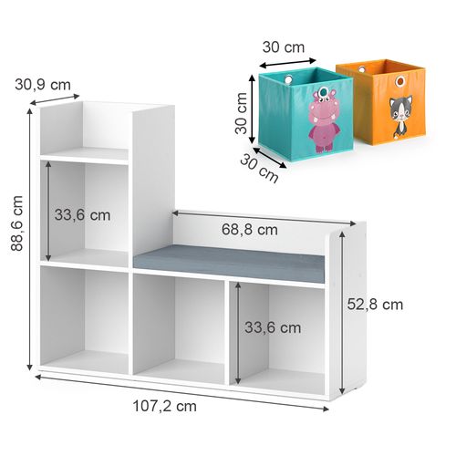 Étagère Pour Enfants Luigi 37027 Blanc 107.2x88.6cm Avec 2 Boxes Pliants Opt.1
