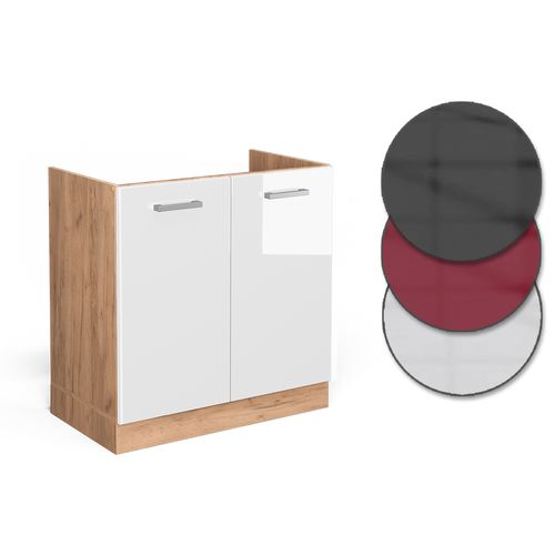 Meuble Bas Sous-évier R-line 37102 Blanc Haute Brillance 80cm Sans Pt