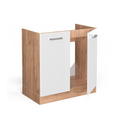 Meuble Bas Sous-évier R-line 37102 Blanc Haute Brillance 80cm Sans Pt