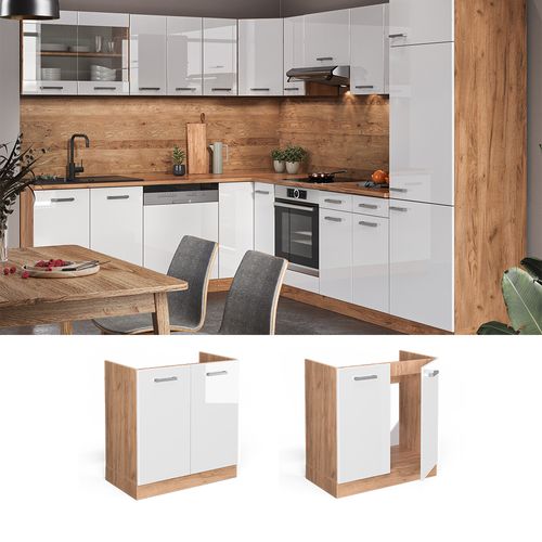 Meuble Bas Sous-évier R-line 37102 Blanc Haute Brillance 80cm Sans Pt