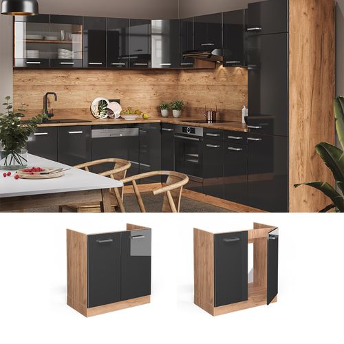 Meuble Bas Sous-évier R-line 37118 Anthracite Haute Brillance 80cm Sans Pt