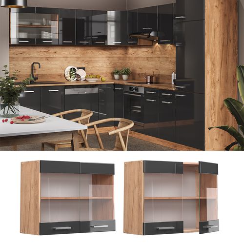 Armoire En Verre R-line 37126 Anthracite Haute Brillance 80cm