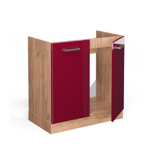 Meuble Bas Sous-évier R-line 37138 Rouge Brillant 80cm Sans Pt