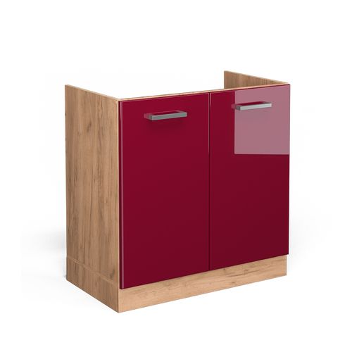 Meuble Bas Sous-évier R-line 37138 Rouge Brillant 80cm Sans Pt