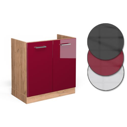 Meuble Bas Sous-évier R-line 37138 Rouge Brillant 80cm Sans Pt
