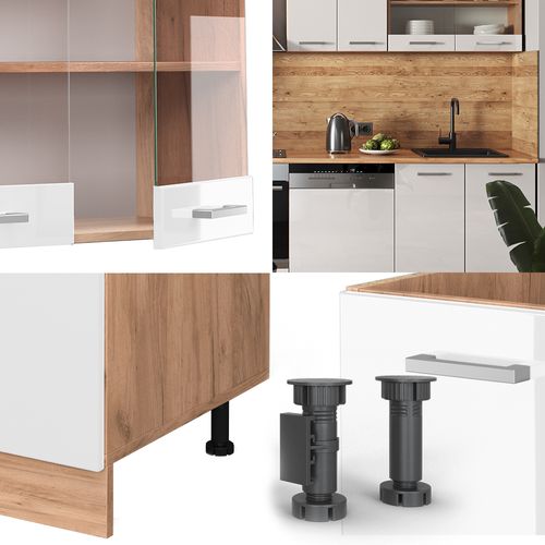 Cuisine R-line 37160 Blanc Brillant/chêne Doré 300cm Sans Pt
