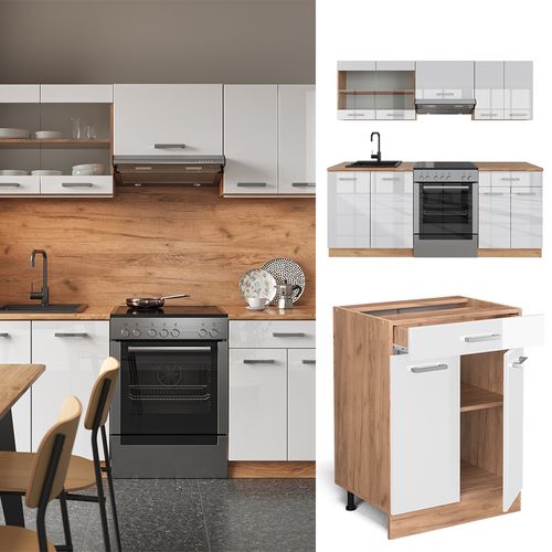 Cuisine R-line 37163 Blanc Brillant/chêne Doré 200cm Sans Pt