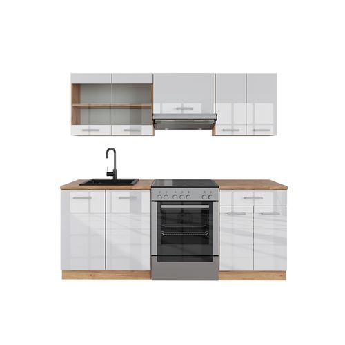 Cuisine R-line 37163 Blanc Brillant/chêne Doré 200cm Sans Pt