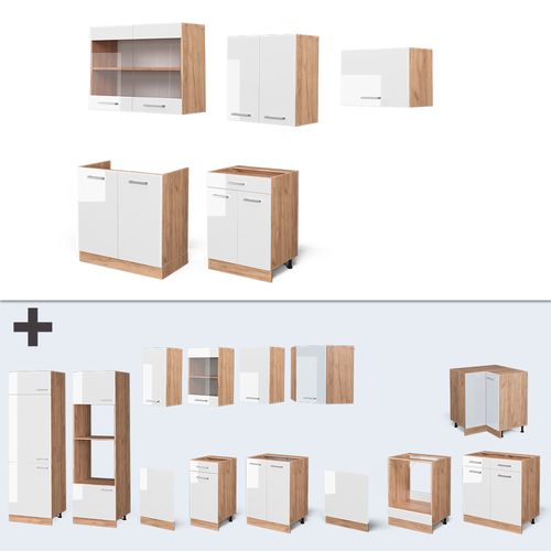 Cuisine R-line 37163 Blanc Brillant/chêne Doré 200cm Sans Pt