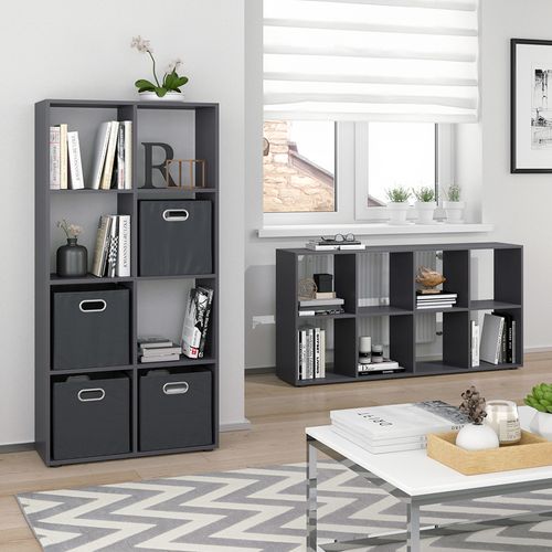 Meuble De Rangement Cube Scutum 37178 Gris 143x72cm Avec 4 Boîtes Pliantes