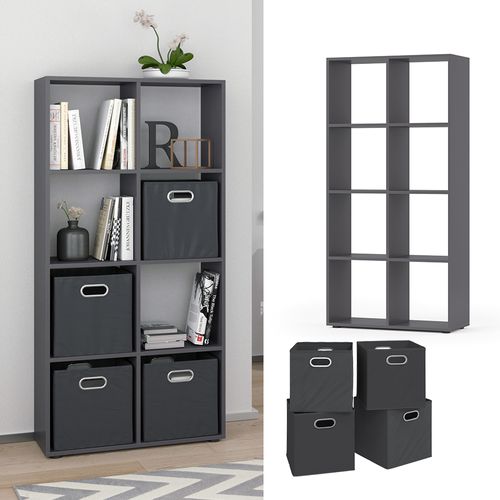 Meuble De Rangement Cube Scutum 37178 Gris 143x72cm Avec 4 Boîtes Pliantes