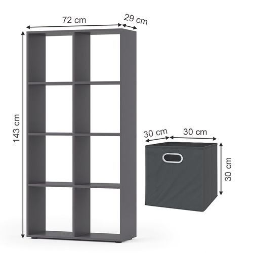 Meuble De Rangement Cube Scutum 37178 Gris 143x72cm Avec 4 Boîtes Pliantes