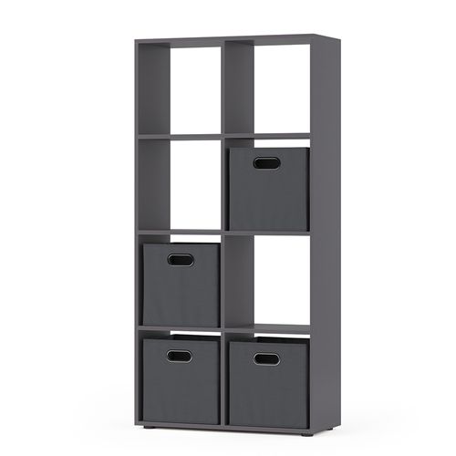 Meuble De Rangement Cube Scutum 37178 Gris 143x72cm Avec 4 Boîtes Pliantes