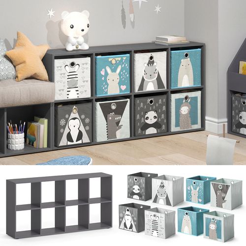 Bibliothèque Enfant Scutum 37179 Gris 143x72cm Avec 8 Boxes Pliants