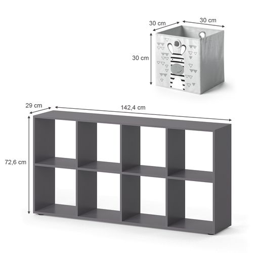 Bibliothèque Enfant Scutum 37179 Gris 143x72cm Avec 8 Boxes Pliants