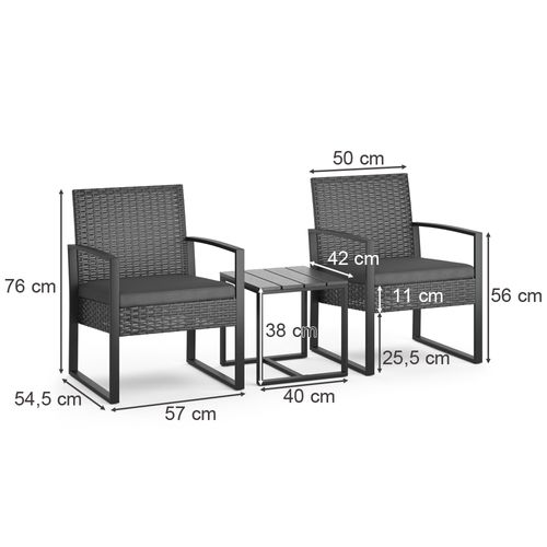 Ensemble De Meubles De Jardin 37057 Anthracite 3 Pièces, Avec Table