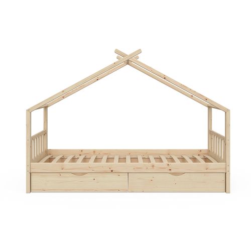 Lit Cabane Design, Marron, 90x200 Cm Avec 2 Tiroirs