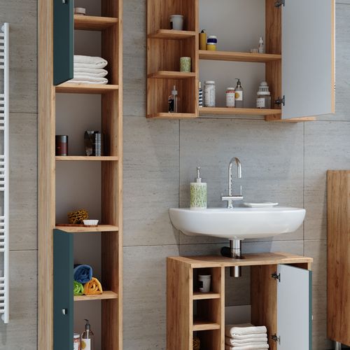 Meubles Bain Fynn 37325 Vert 3 Pièces, Avec Armoire Haute