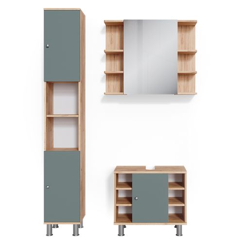 Meubles Bain Fynn 37325 Vert 3 Pièces, Avec Armoire Haute