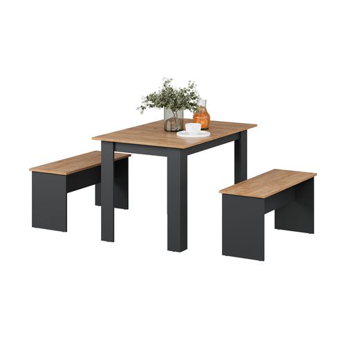 Ensemble De Table à Manger Sentio 37270 Anthracite/chêne Doré 112x73.6cm Avec 2 Bancs