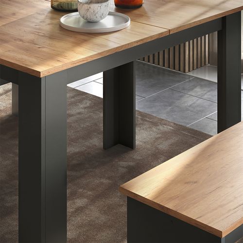 Ensemble De Table à Manger Sentio 37270 Anthracite/chêne Doré 112x73.6cm Avec 2 Bancs