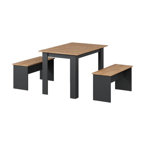 Ensemble De Table à Manger Sentio 37270 Anthracite/chêne Doré 112x73.6cm Avec 2 Bancs